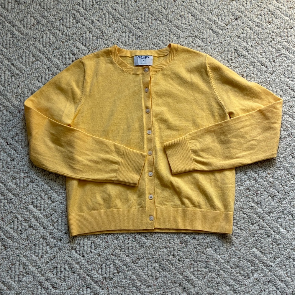 Old Navy Mustard Yellow Crewneck Cardigan Button Up Sweater - Picture 5 of 9